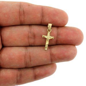 Real 10K Yellow Gold Diamond Cut Cross Pendant
